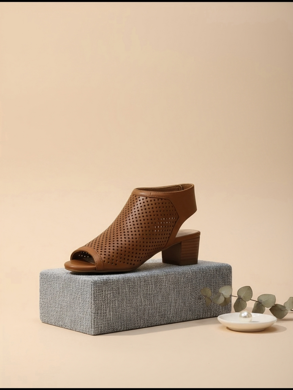 J.Adams Perforated Open-Toe Block Heel Sandal - Brown